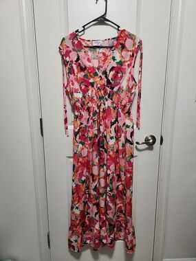 Milly Printed Pink Floral Maxi Dress
